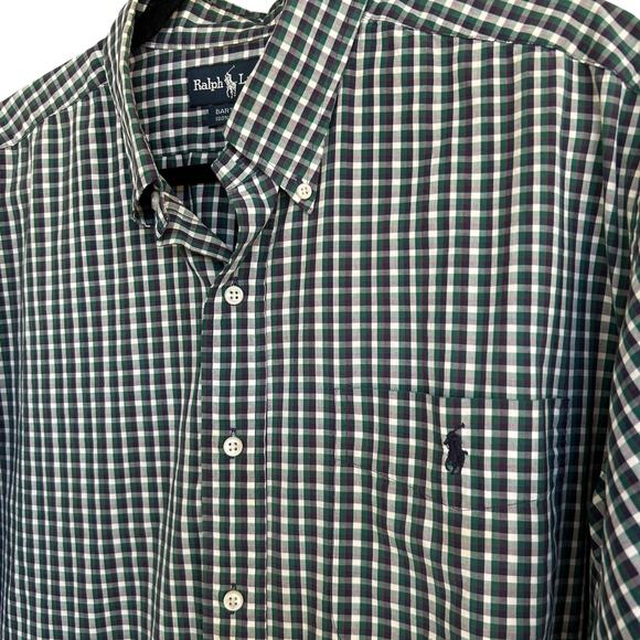 Ralph Lauren Men's Cotton Bartlett Green + Purple Plaid Button Down Size XL - Picture 3 of 5